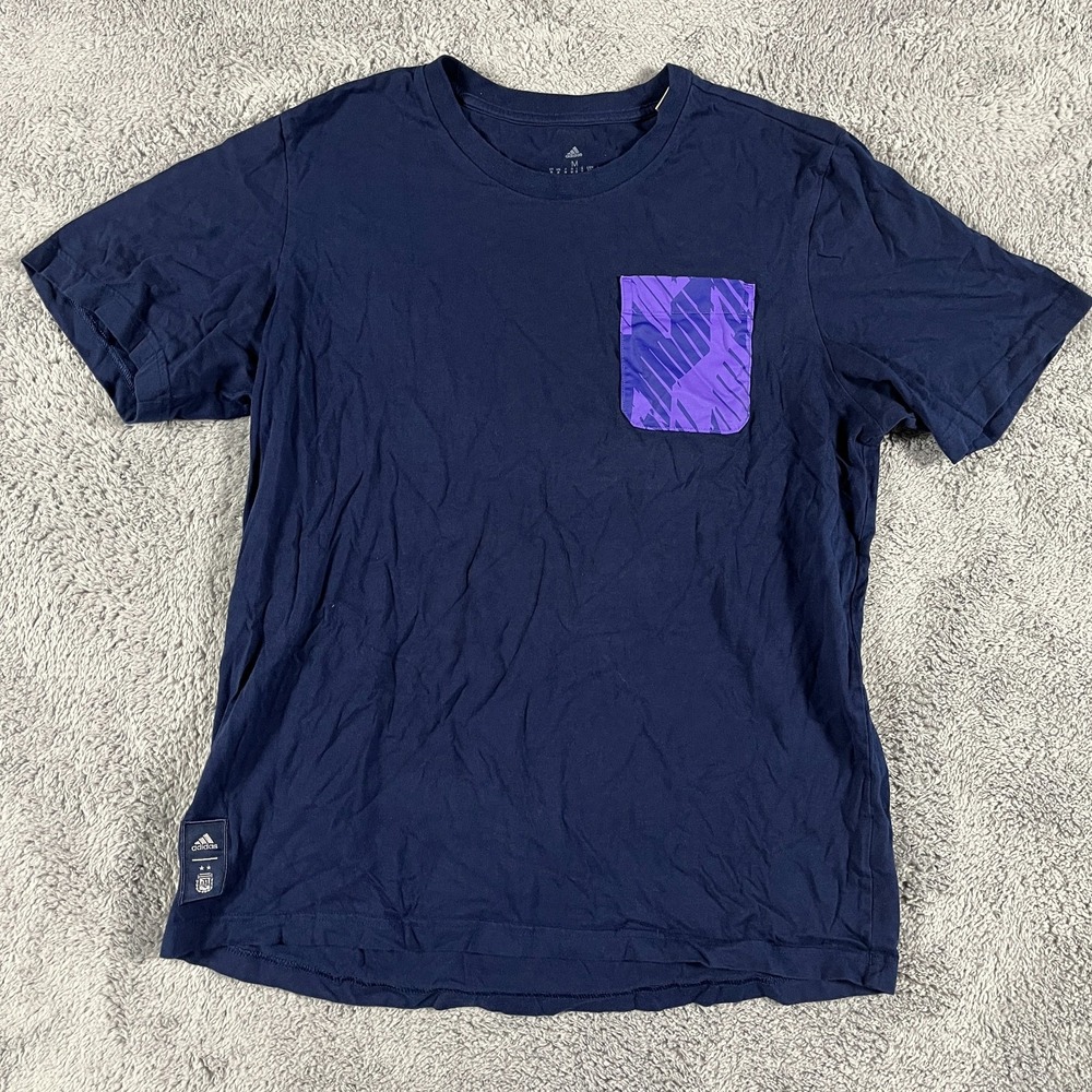 Adidas Argentina AFA Soccer Pocket T-Shirt Mens M Navy Short Sleeve Pullover Tee